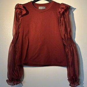 Anthropology Berry Red Hutch Cassidy sheer sleeve blouse Size SP